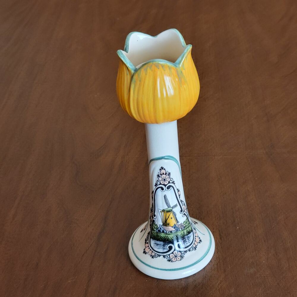 Vintage Jasmijn Holland Tulip Candlestick Holder Windmill Motif Height 7.25 inch